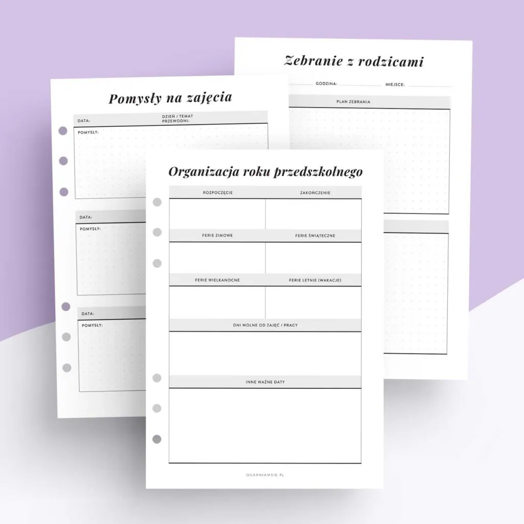 Planer nauczyciela przedszkolnego – wkład do organizera