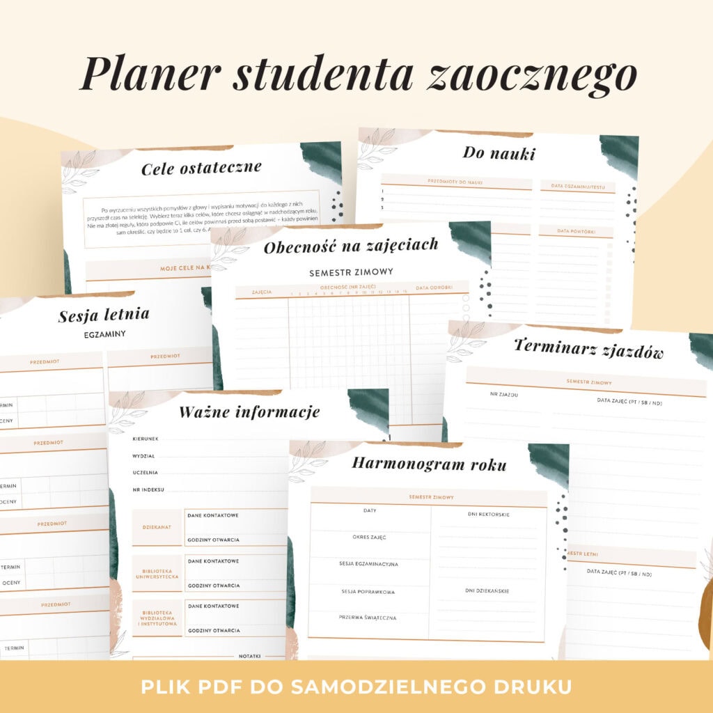 Planer studenta zaocznego PDF | Planer Studenta zaocznego do druku