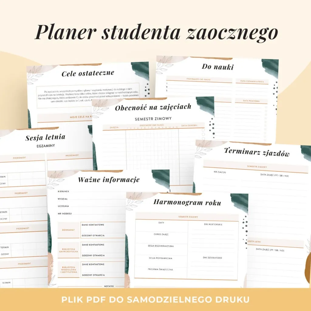 Planer studenta zaocznego PDF | Planer Studenta zaocznego do druku