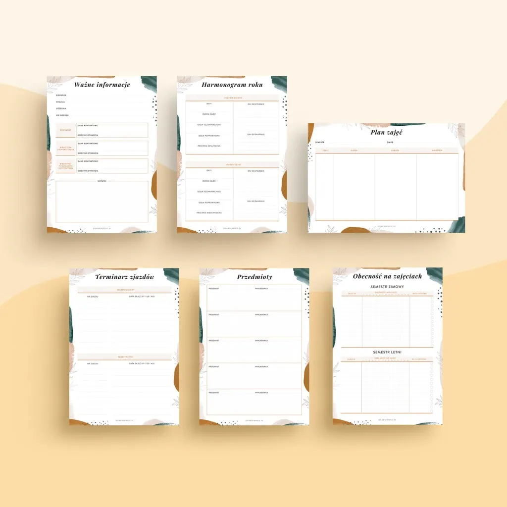 Planer studenta zaocznego PDF | Szablony (2)