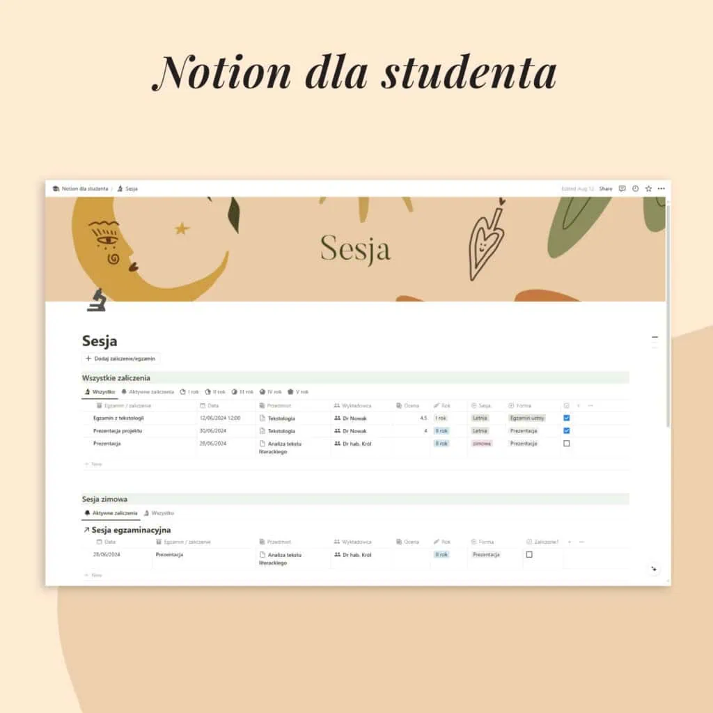 Cyfrowy Planer studenta | Szablon Notion (2)