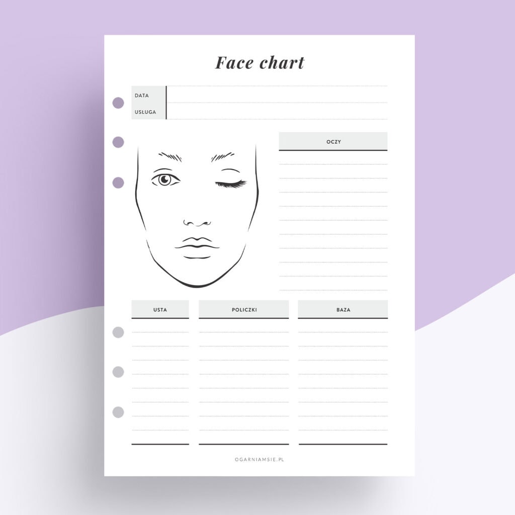 Karta klientki dla Wizażystki | Face Chart - wkład do organizera
