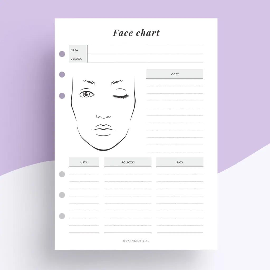 Karta klientki dla Wizażystki | Face Chart - wkład do organizera