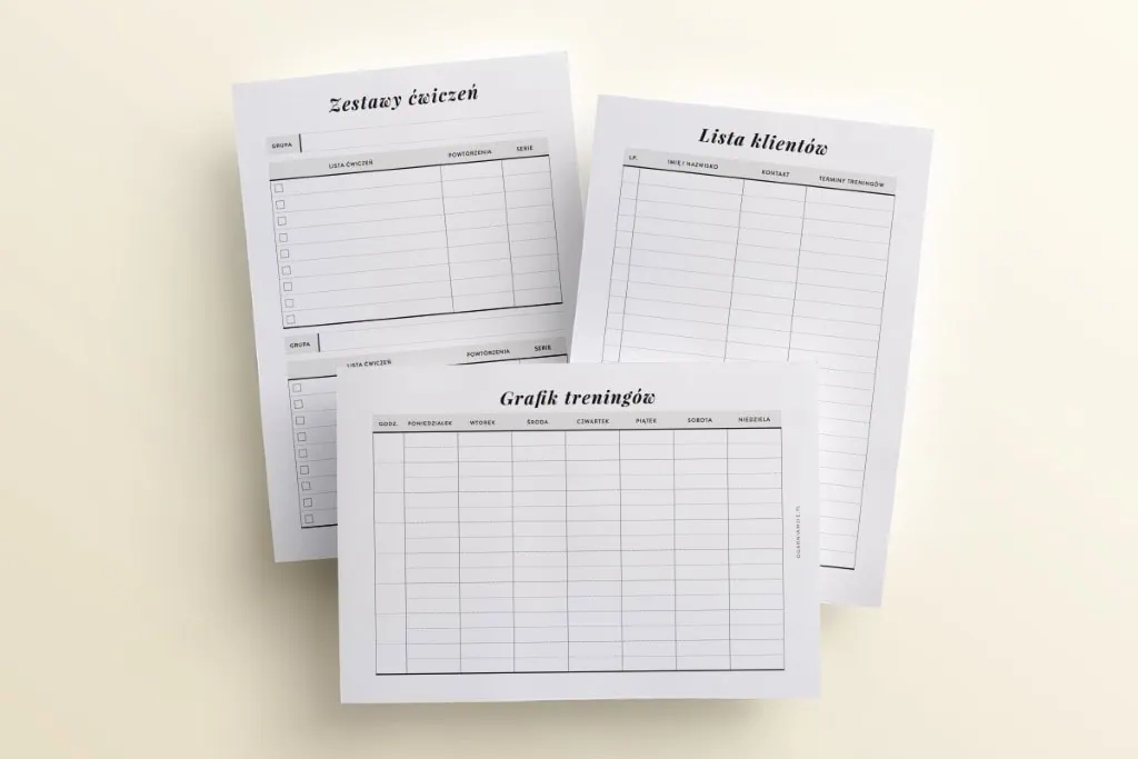 wkład do organizera dla trenera personalnego