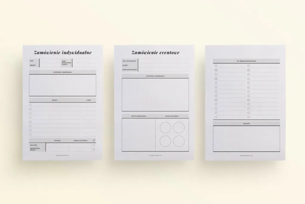 Karta zamówienia do druku dla florystki