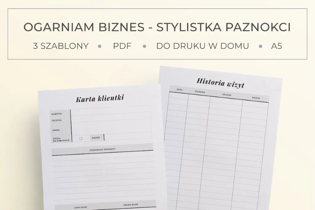 Planer do druku dla stylistki paznokci