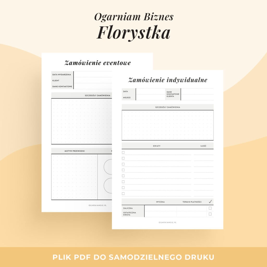 Karta zamówienia do druku dla florystki | Ogarniam biznes