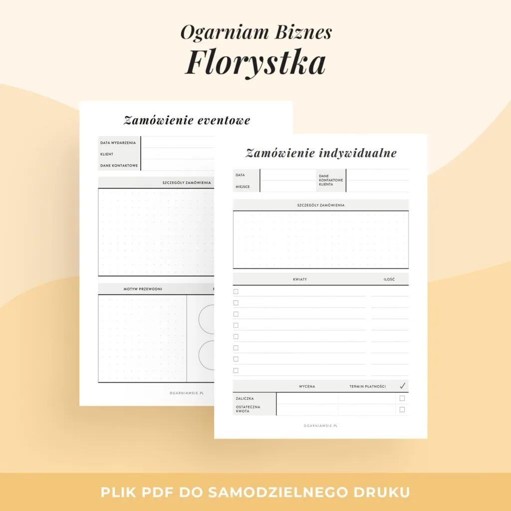 Karta zamówienia do druku dla florystki | Ogarniam biznes