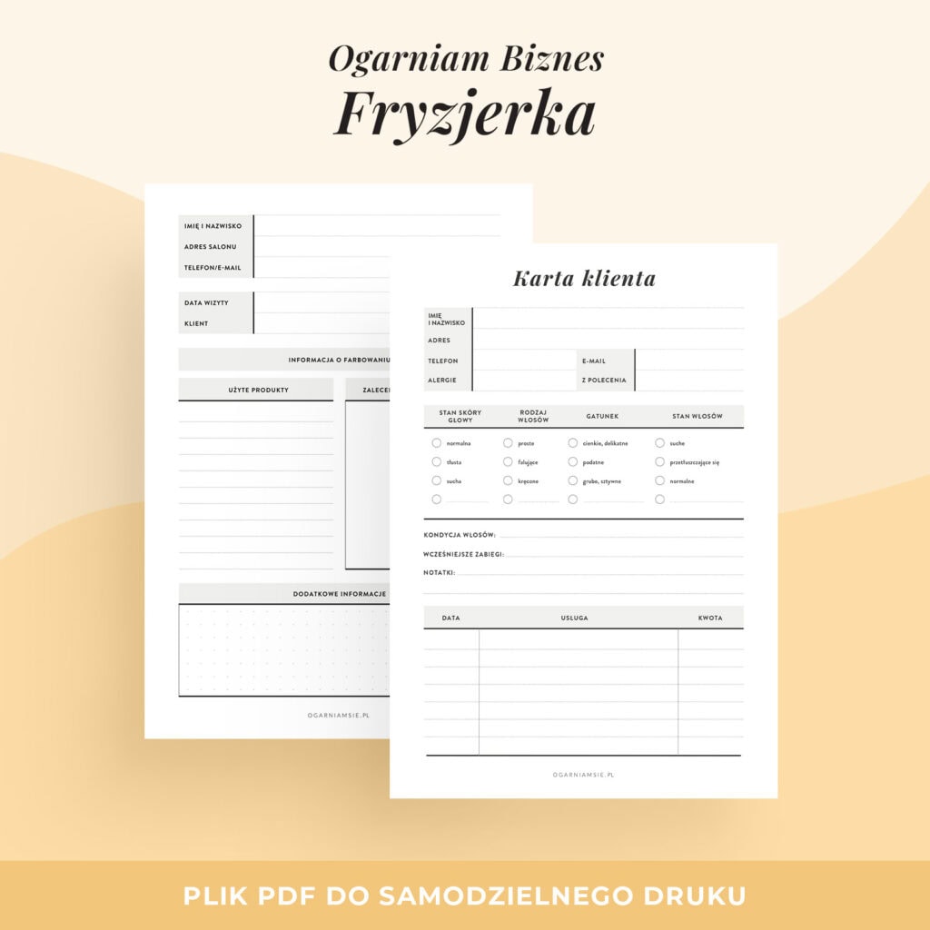 Planer do druku dla fryzjerki | Ogarniam biznes
