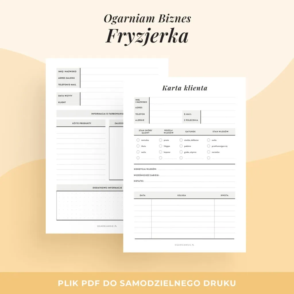 Planer do druku dla fryzjerki | Ogarniam biznes