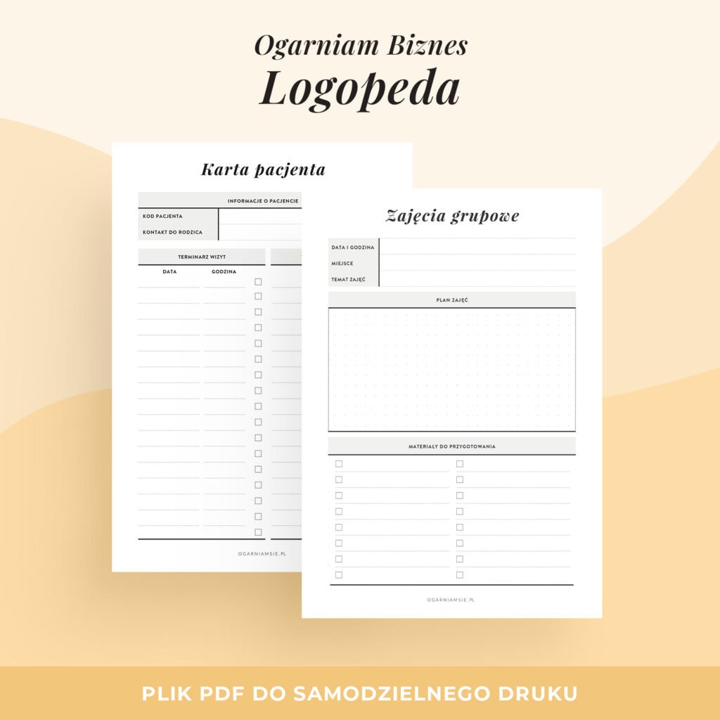 Planer do druku dla logopedy | Ogarniam biznes