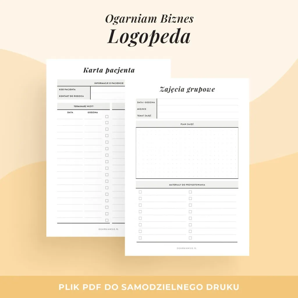Planer do druku dla logopedy | Ogarniam biznes