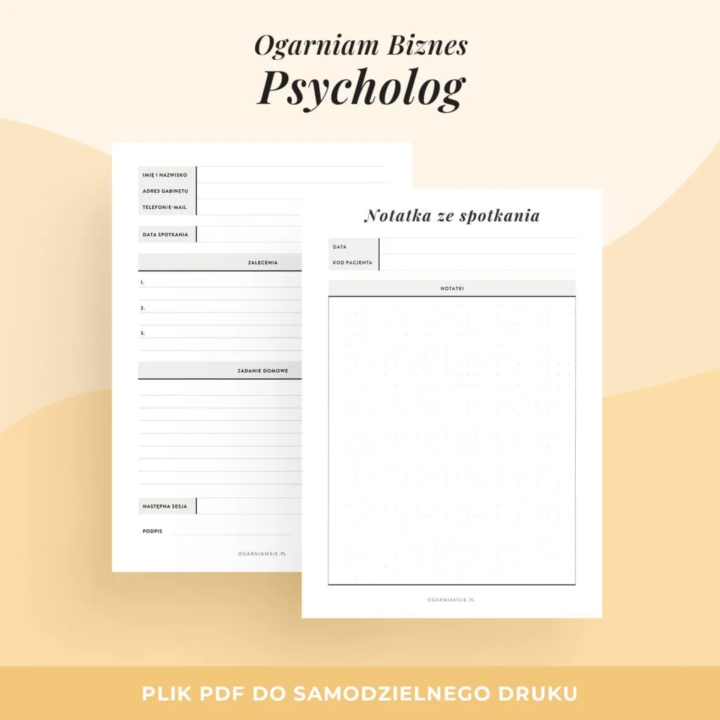 Planer do druku dla psychologa | Ogarniam biznes