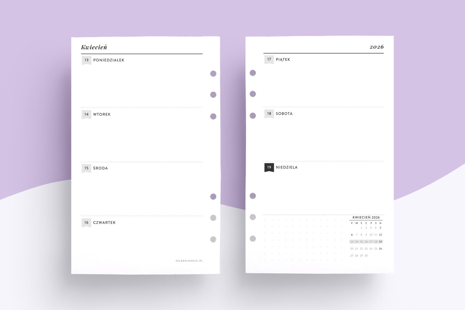 Wkład A6 2026 - kalendarz tygodniowy