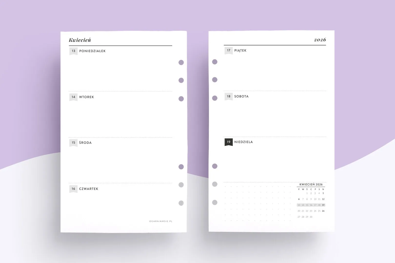 Wkład A6 2026 - kalendarz tygodniowy