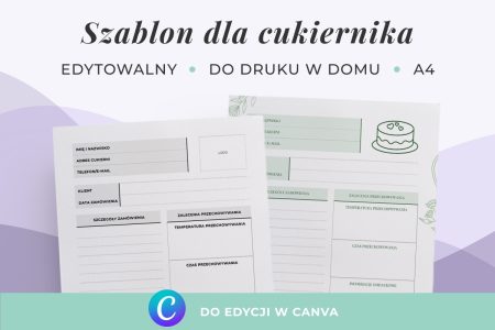 Edytowalna karta zamówień dla cukiernika - szablon canva