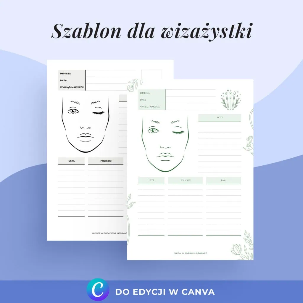 Edytowalna karta makijażu próbnego dla wizażystki