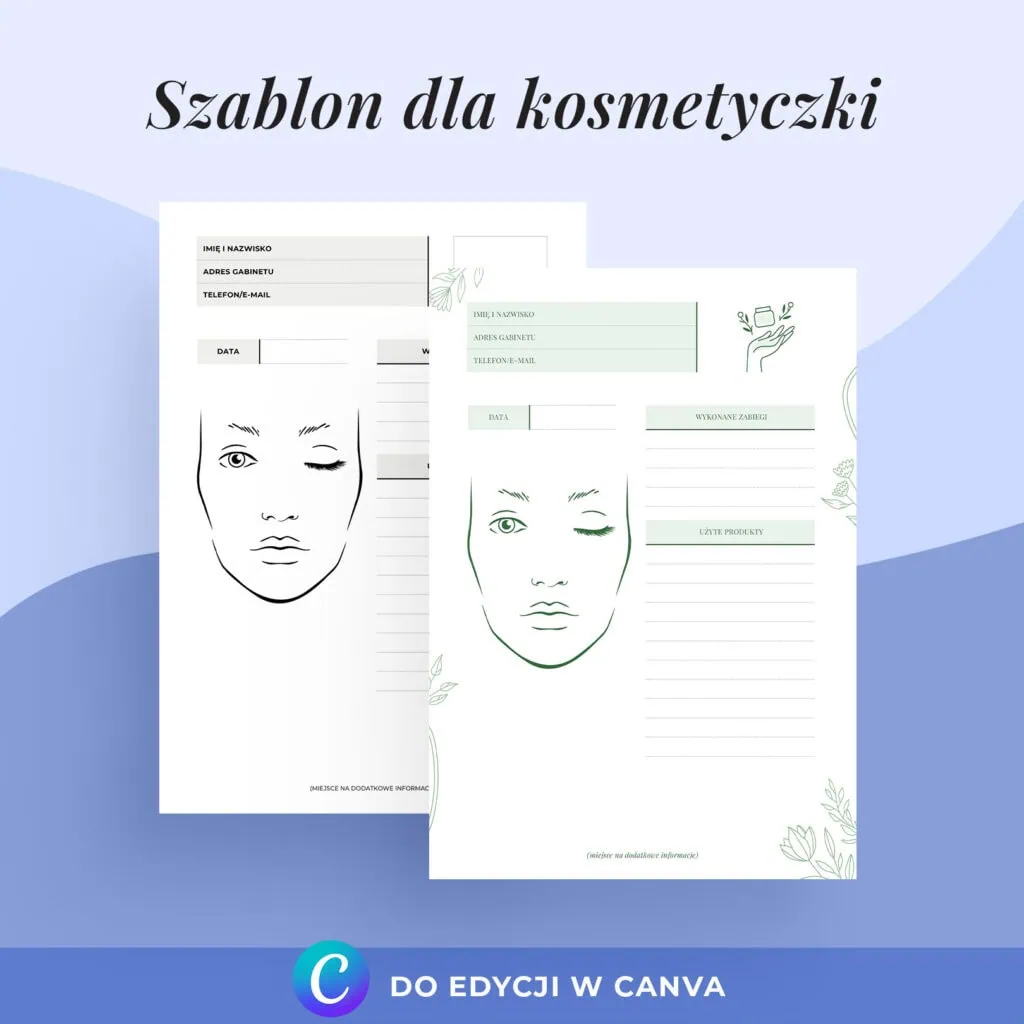 Edytowalna karta pozabiegowa dla kosmetyczki