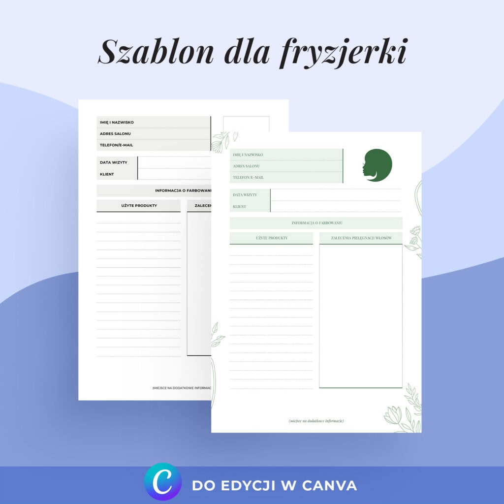 Edytowalna karta zaleceń po koloryzacji dla fryzjerki