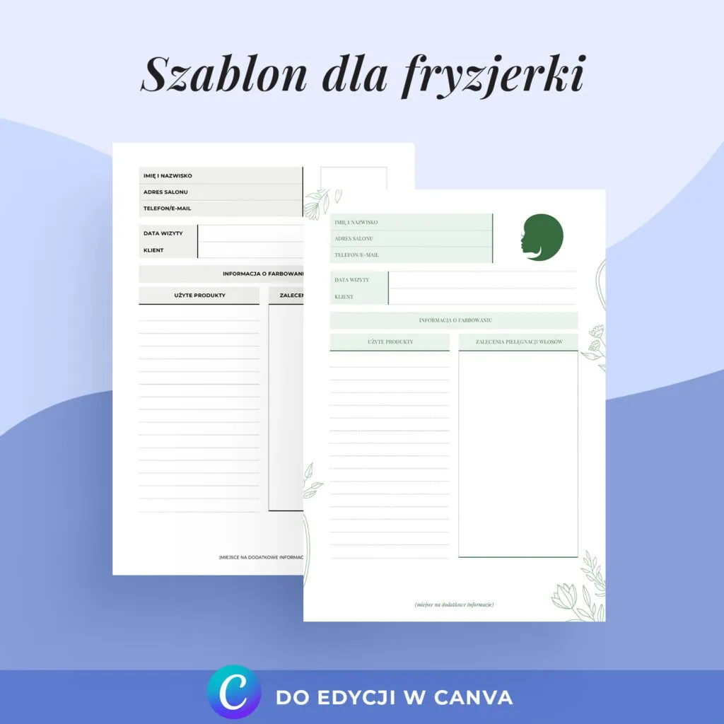 Edytowalna karta zaleceń po koloryzacji dla fryzjerki