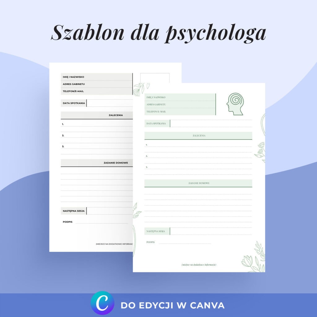 Edytowalna karta zaleceń terapeutycznych dla psychologa