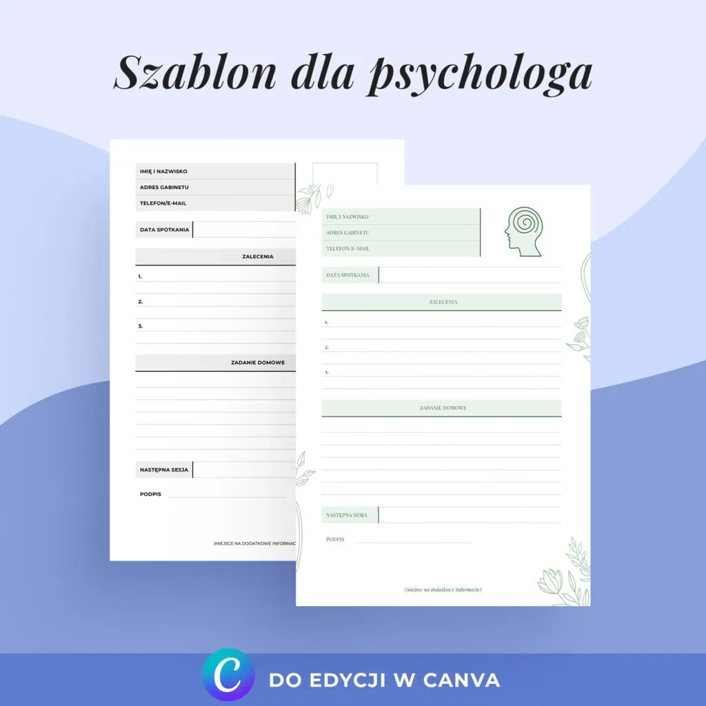 Edytowalna karta zaleceń terapeutycznych dla psychologa