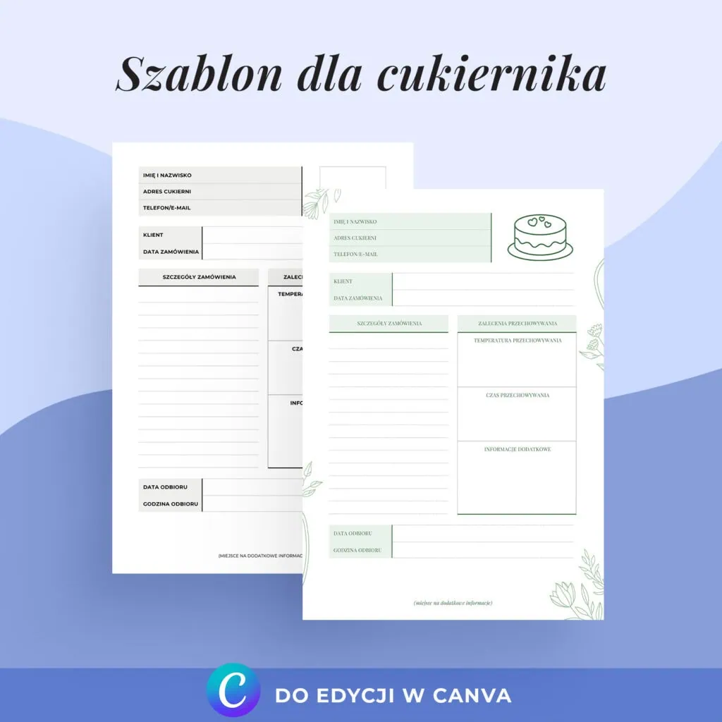 Edytowalna karta zamówienia dla cukiernika
