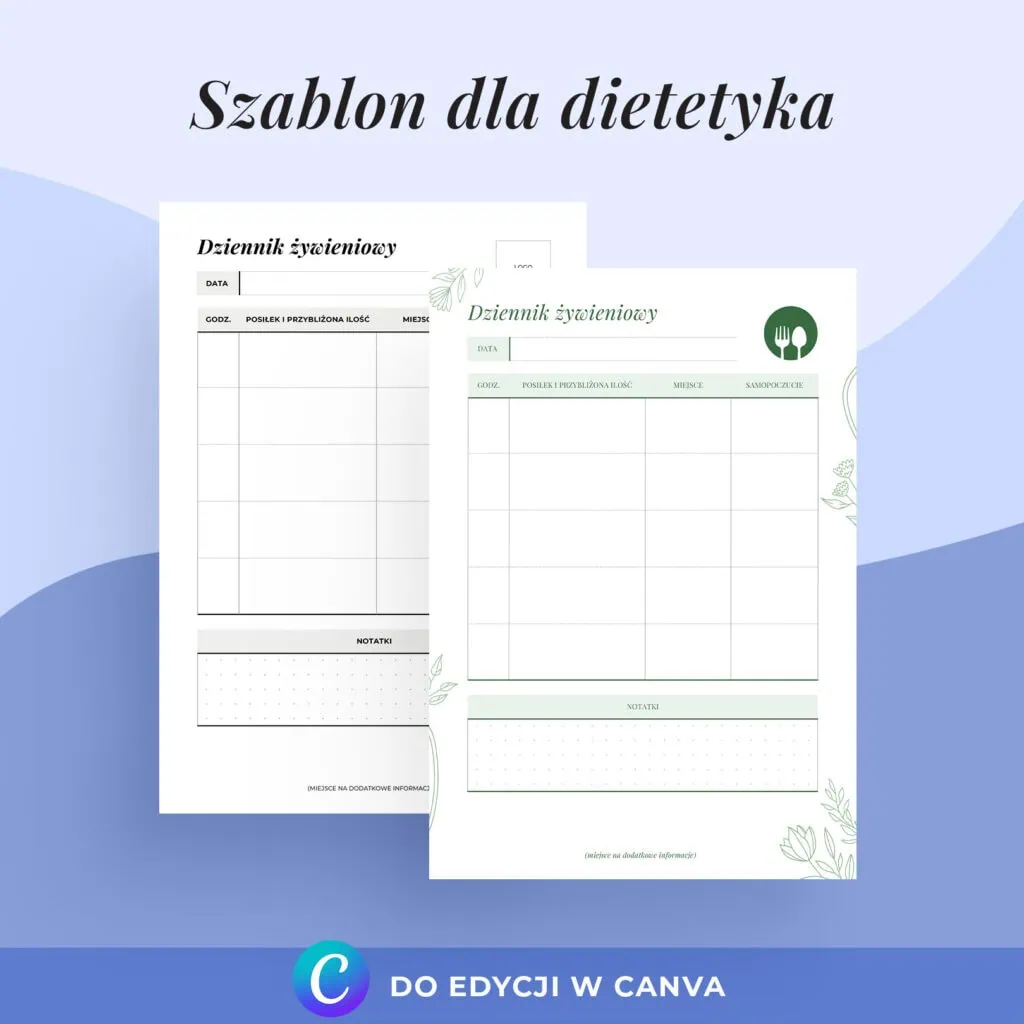 Edytowalny dziennik żywnieniowy dla dietetyka