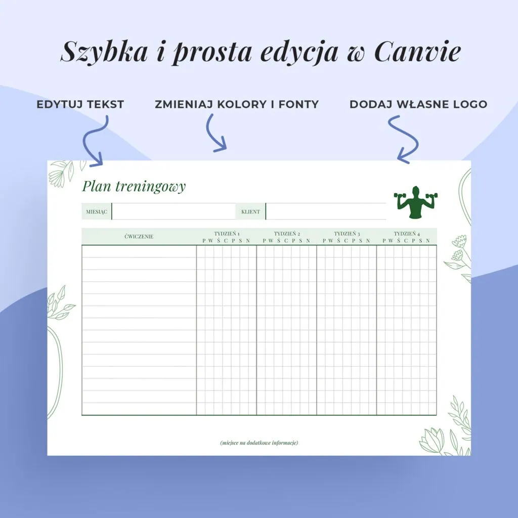 Edytowalny plan treningowy w Canvie dla trenera personalnego