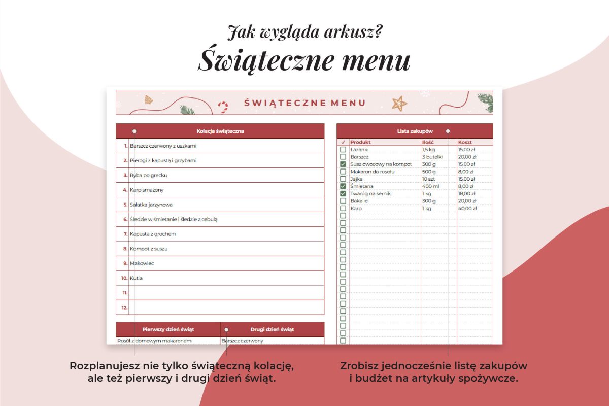 Wygląd planera świątecznego online