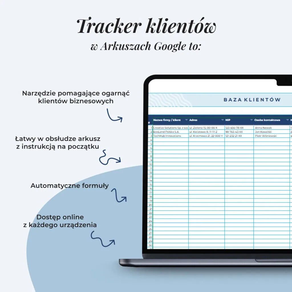 Tracker klientów, projektów i płatności dla freelancerów w Arkuszach Google