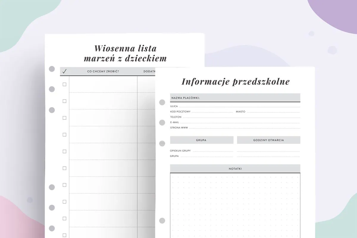 Mama przedszkolaka - wkład do organizera