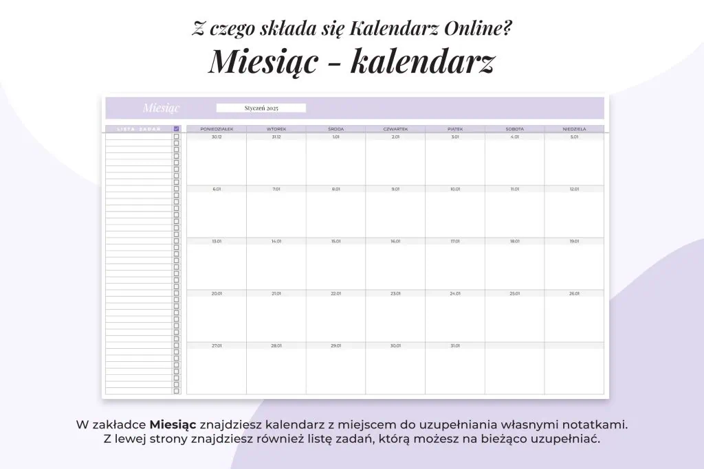 Darmowy kalendarz - zakładka Miesiąc