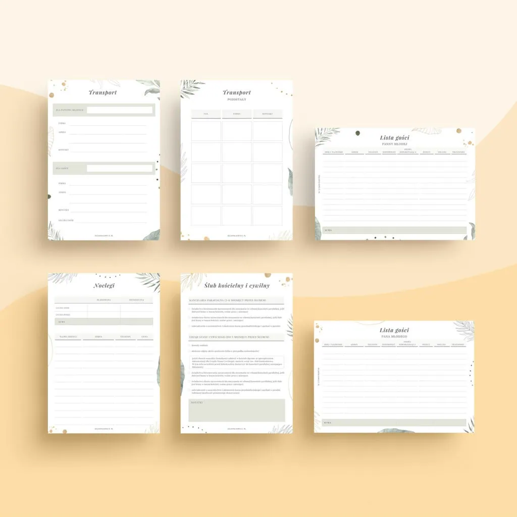 Planer Ślubny do druku PDF | Szablony