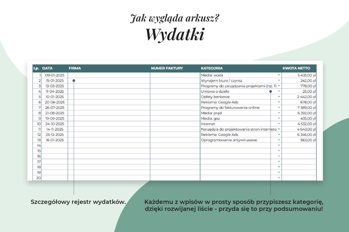 Budżet Freelancera - zakładka wydatki