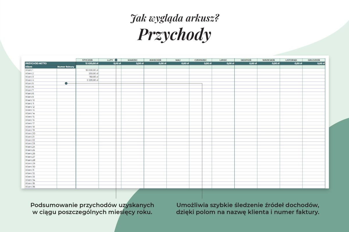 Budżet Freelancera - zakładka przychody