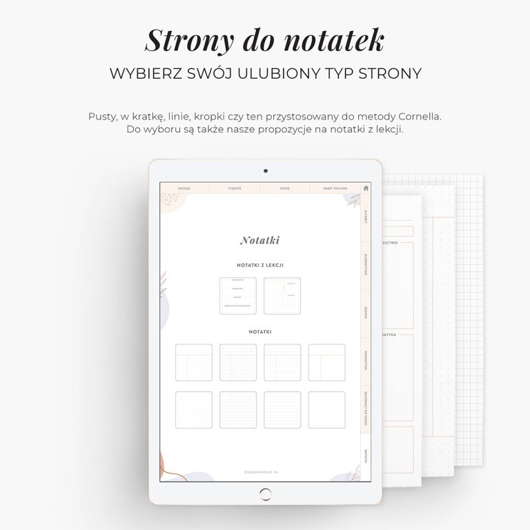Planer językowy na iPada - strony do notatek