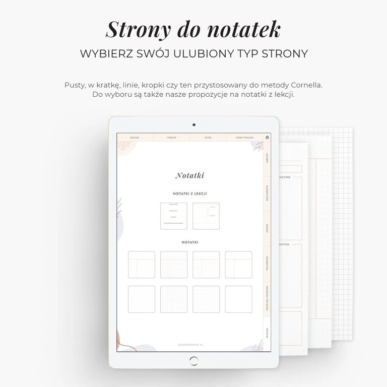 Planer językowy na iPada - strony do notatek