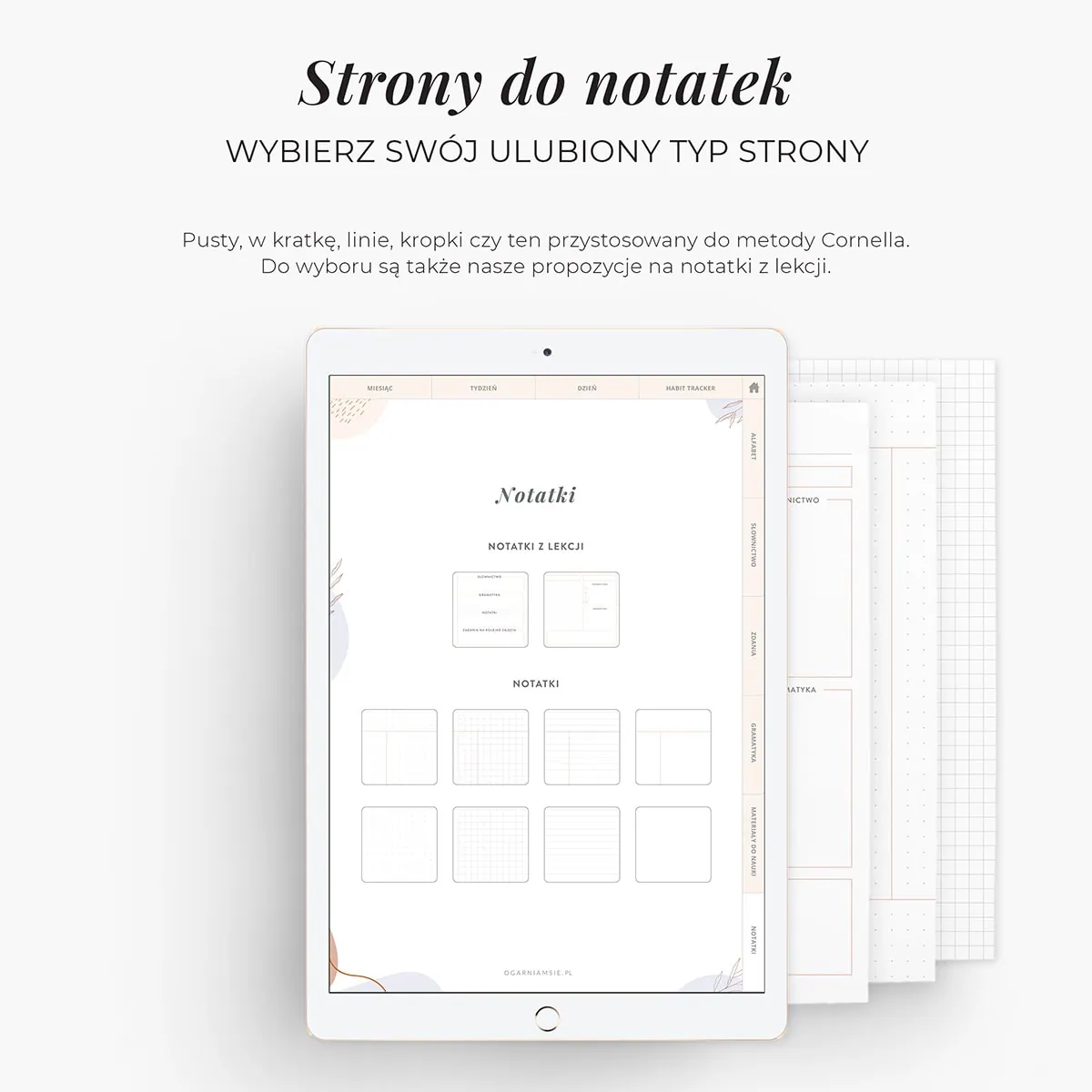Planer językowy na iPada - strony do notatek