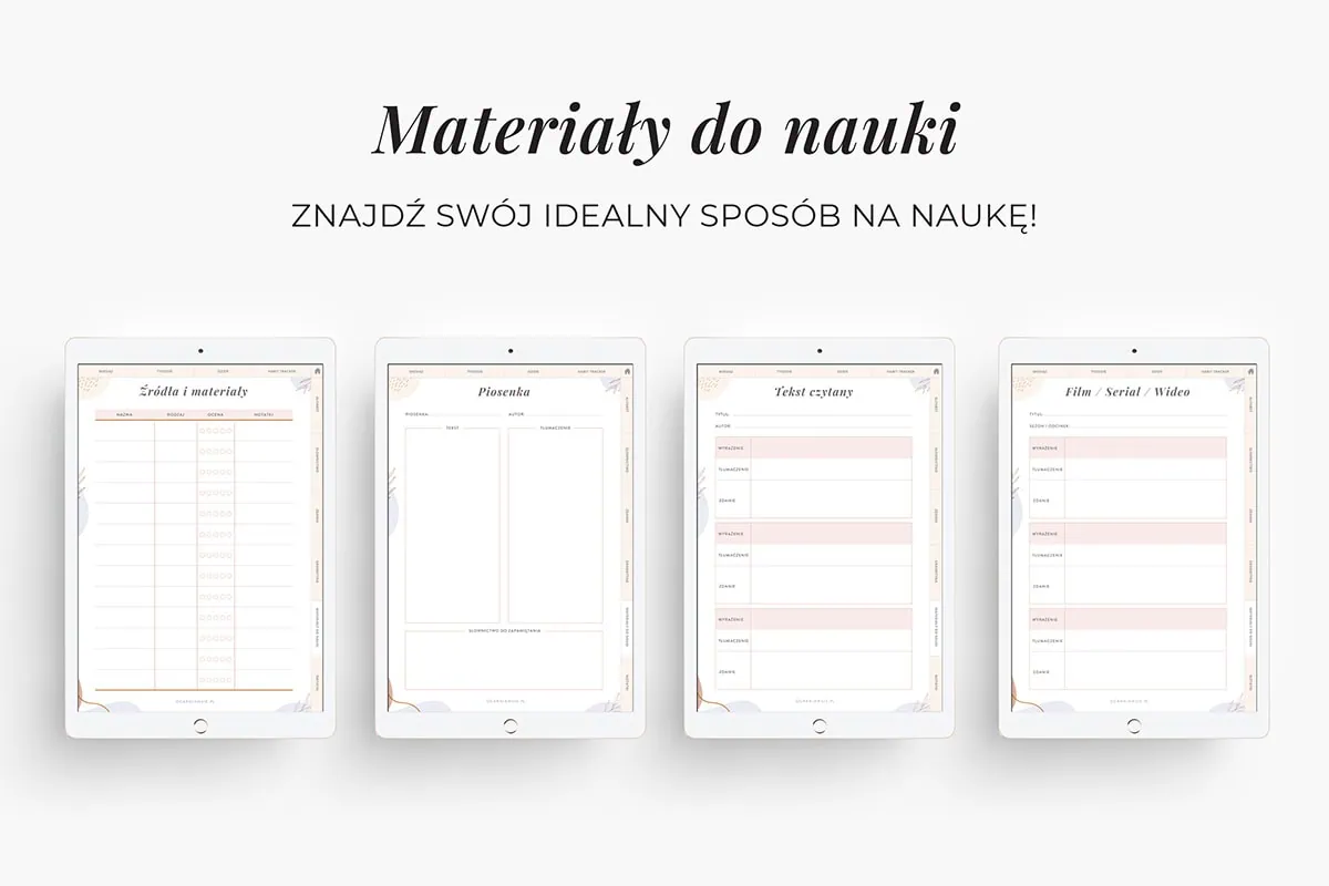 Planer językowy na iPada - materiały do nauki
