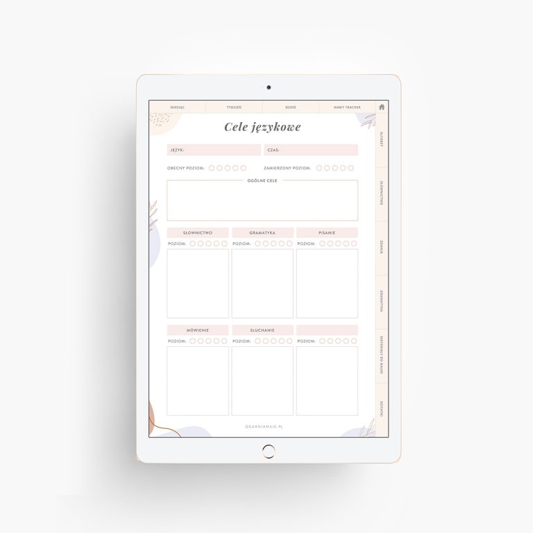 Planer językowy na iPada - cele językowe