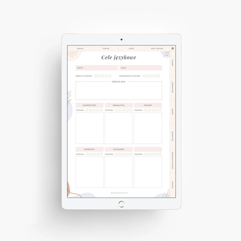 Planer językowy na iPada - cele językowe