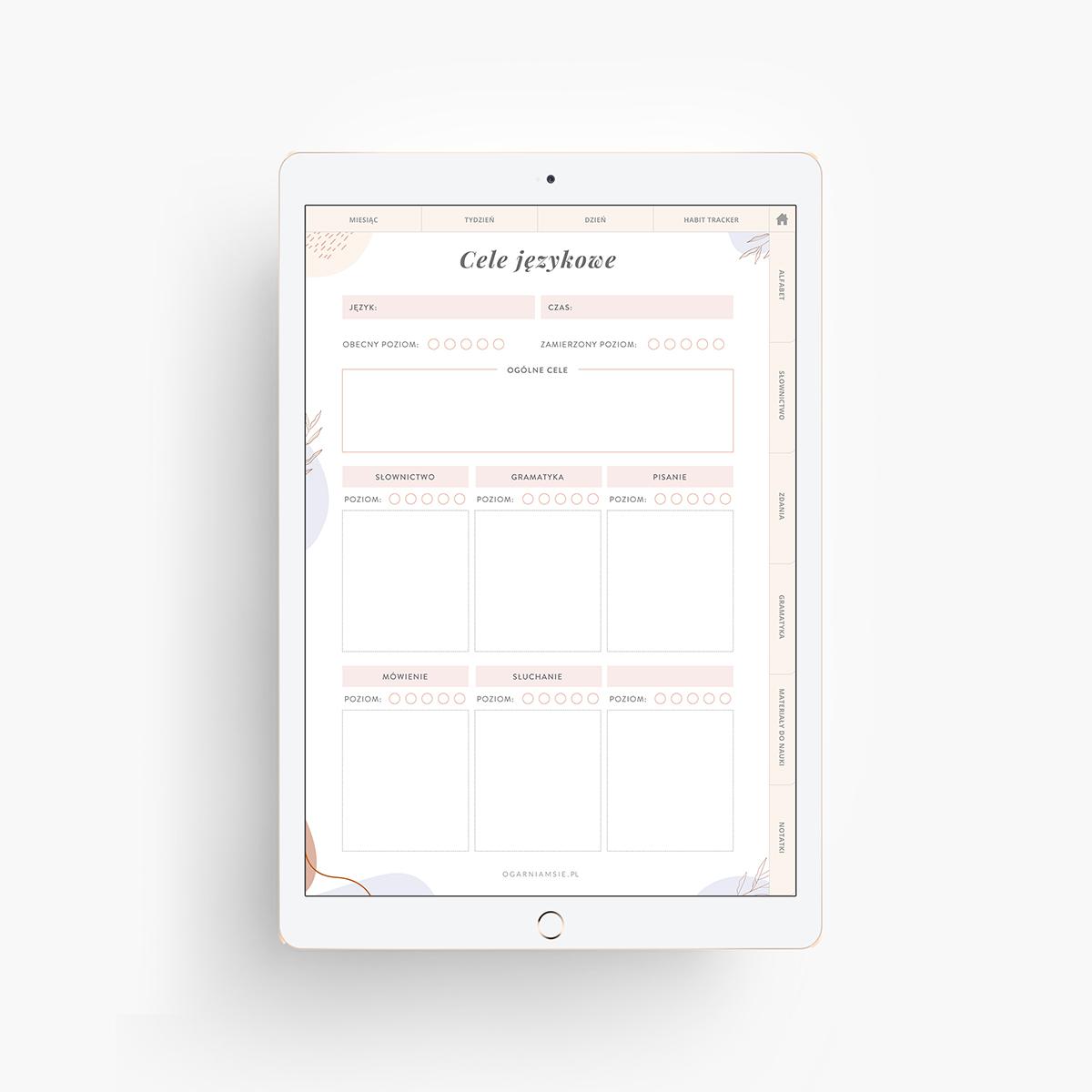 Planer językowy na iPada - cele językowe
