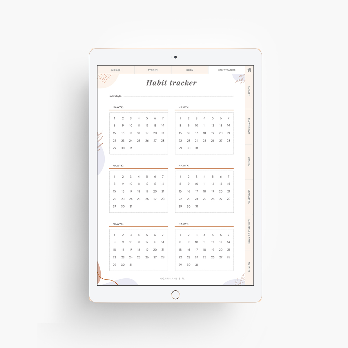 Planer językowy na iPada - habbit tracker