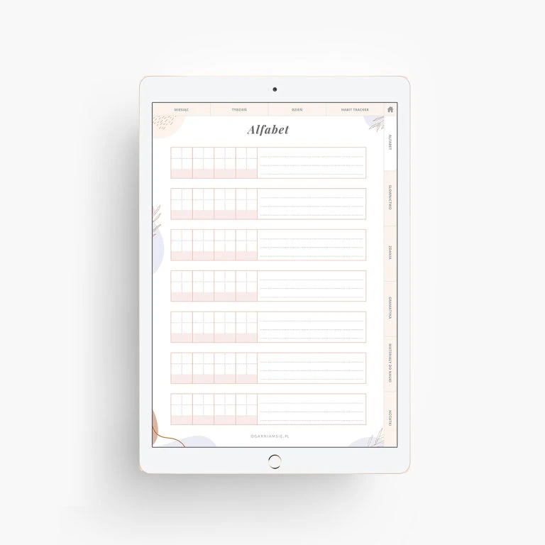 Planer językowy na iPada - nauka alfabetu