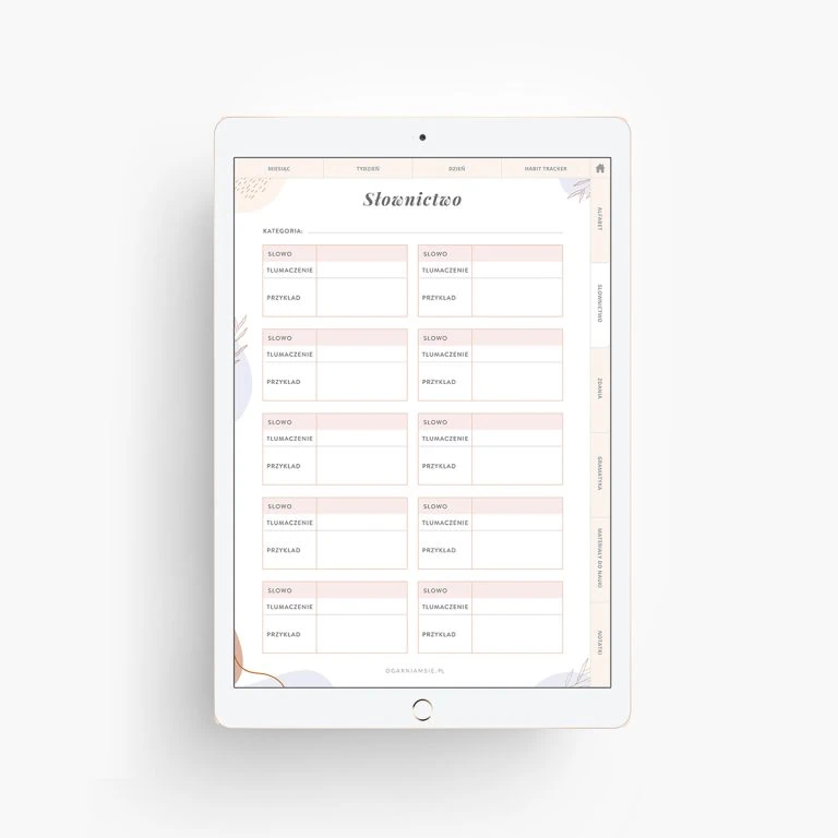 Planer językowy na iPada - nauka słownictwa