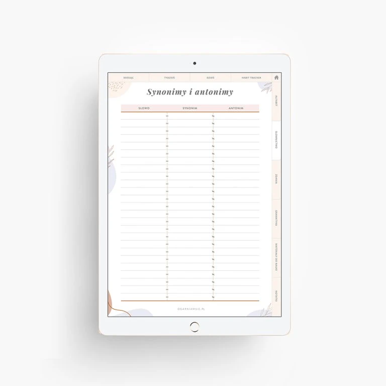Planer językowy na iPada - nauka synonimów