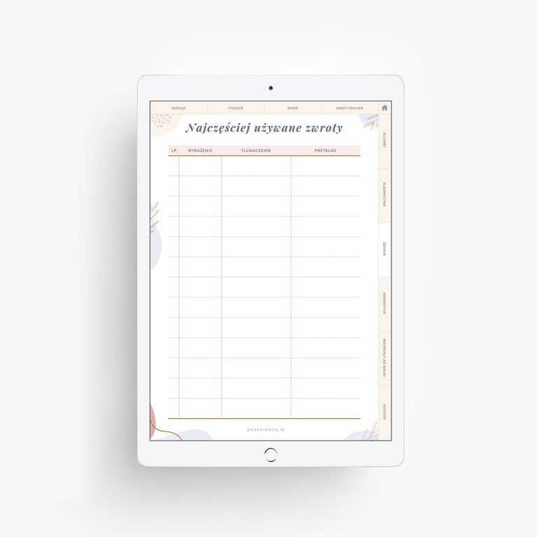 Planer językowy na iPada - najczęsciej używane zwroty