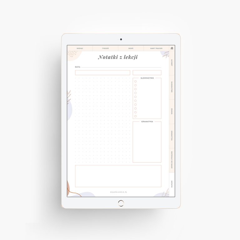 Planer językowy na iPada - notatki z lekcji