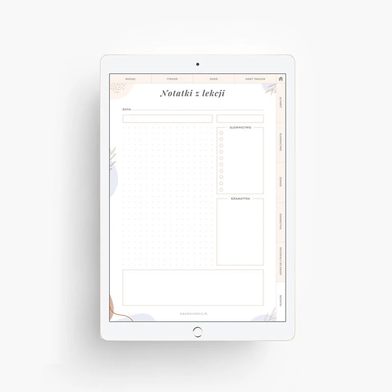 Planer językowy na iPada - notatki z lekcji